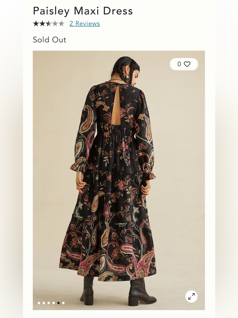 by ANTHROPOLOGIE paisley maxi dress OPEN BACK black PRINT long sleeve size 8 - Picture 2 of 11